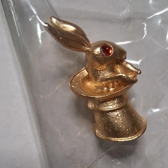 Gold Rabbit Brooch with Red Accent - Picture 5 of 5